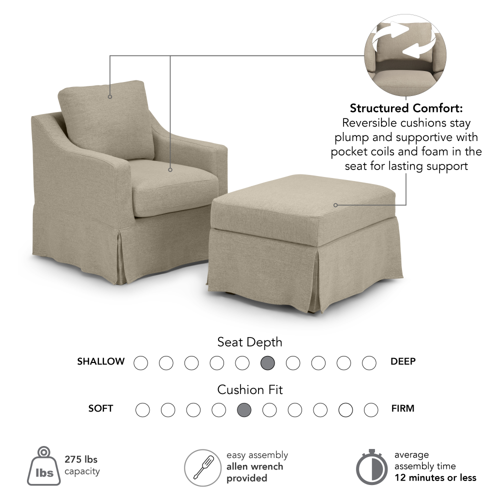 Shop Bush Home Harper Swivel Accent Chair and Storage Ottoman with Slipcovers, Image 06, HAR002SDB, #color_sand basketweave fabric
