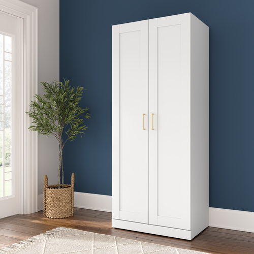 Shop Bush Furniture Hampton Heights 30W Tall Storage Cabinet with Doors and Shelves, Image 02, HHS630WHK, #color_white