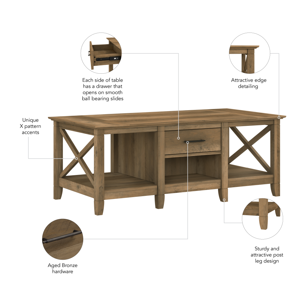 Shop Bush Furniture Key West Coffee Table with Storage, Image 07, KWT148RCP-03, #color_reclaimed pine