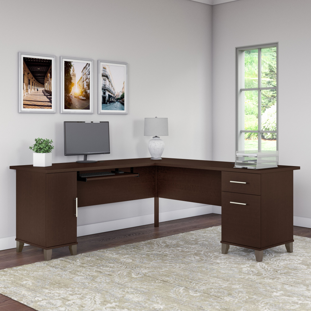 Shop Bush Furniture Somerset 72W L Shaped Desk with Storage, Image 02, WC81810K, #color_mocha cherry