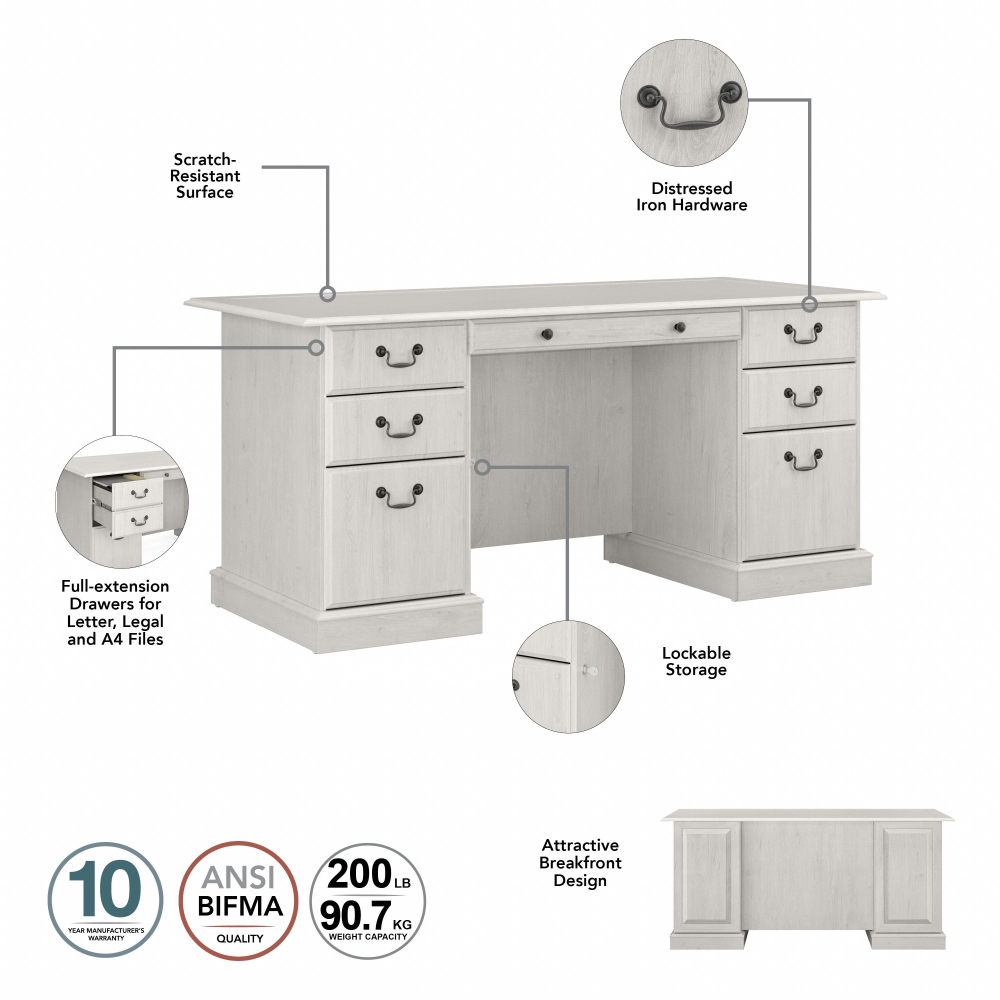 Shop Bush Furniture Saratoga Executive Desk with File Cabinet and Bookcase Set, Image 06, SAR001LW, #color_linen white oak