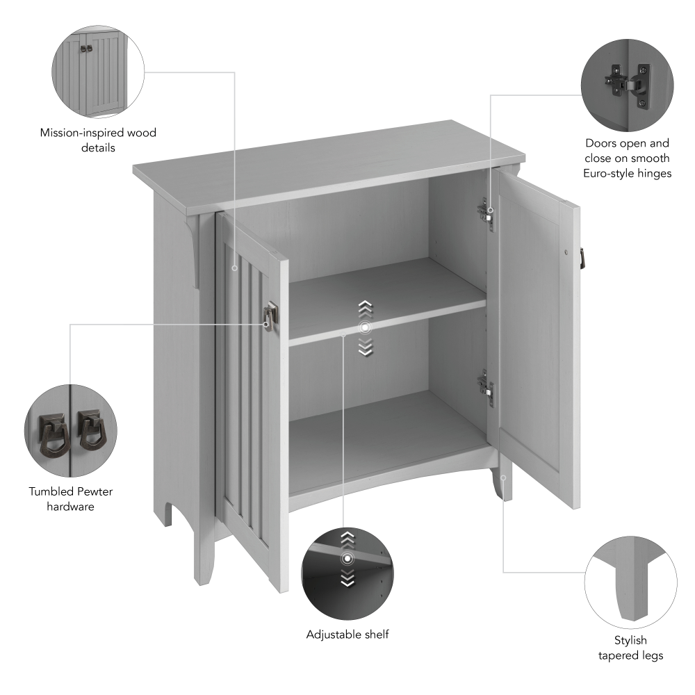 Shop Bush Furniture Salinas Small Storage Cabinet with Doors and Shelves, Image 06, SAS632CG-03, #color_cape cod gray
