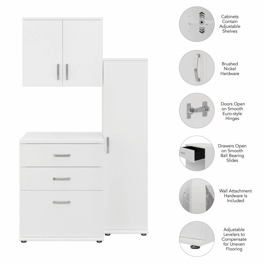Shop Bush Business Furniture Universal 3 Piece Modular Garage Storage Set with Floor and Wall Cabinets, Image 03, GAS005WH, #color_white