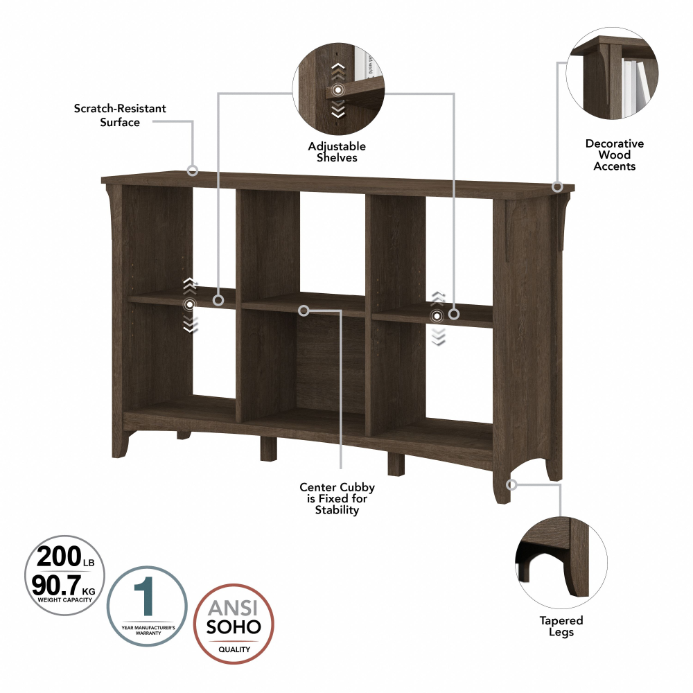 Shop Bush Furniture Salinas 6 Cube Organizer, Image 06, SAB148ABR-03, #color_ash brown