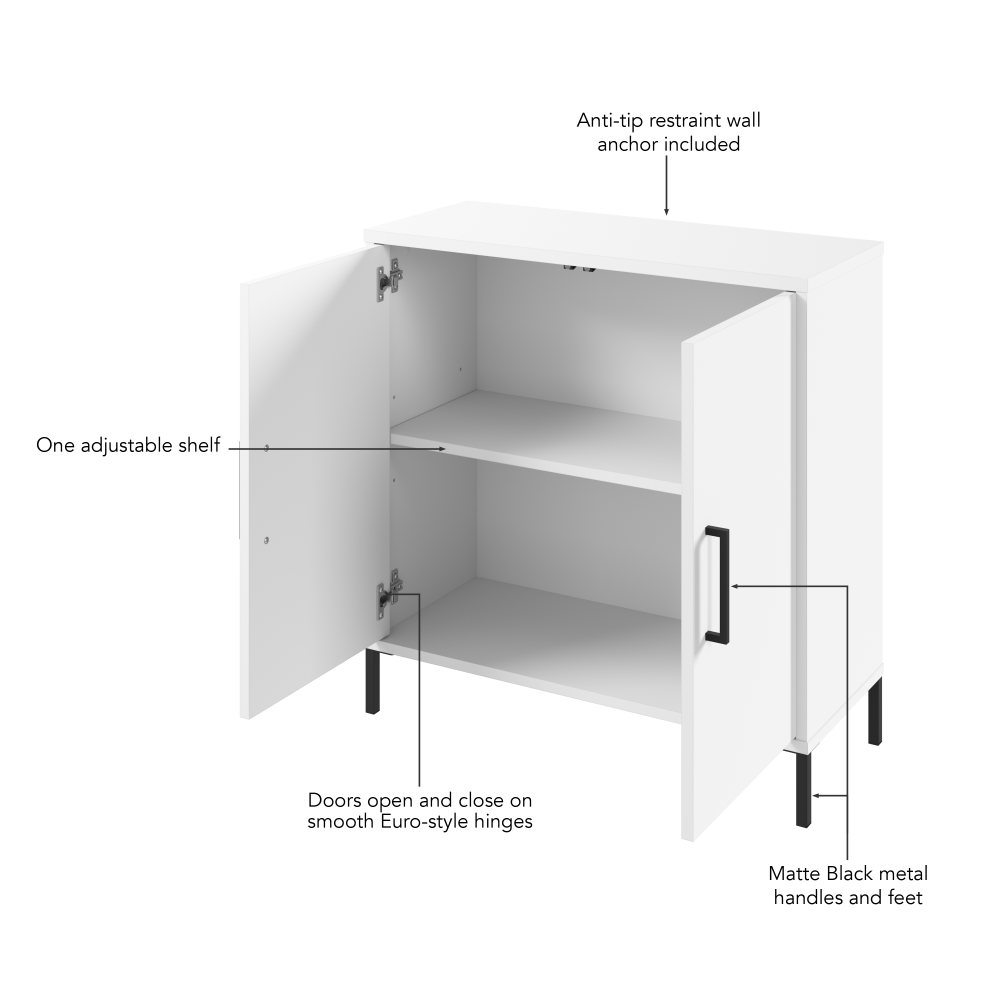 Shop Bush Furniture Soho Low Storage Cabinet with Doors, Image 07, SHS229WH-Z, #color_white