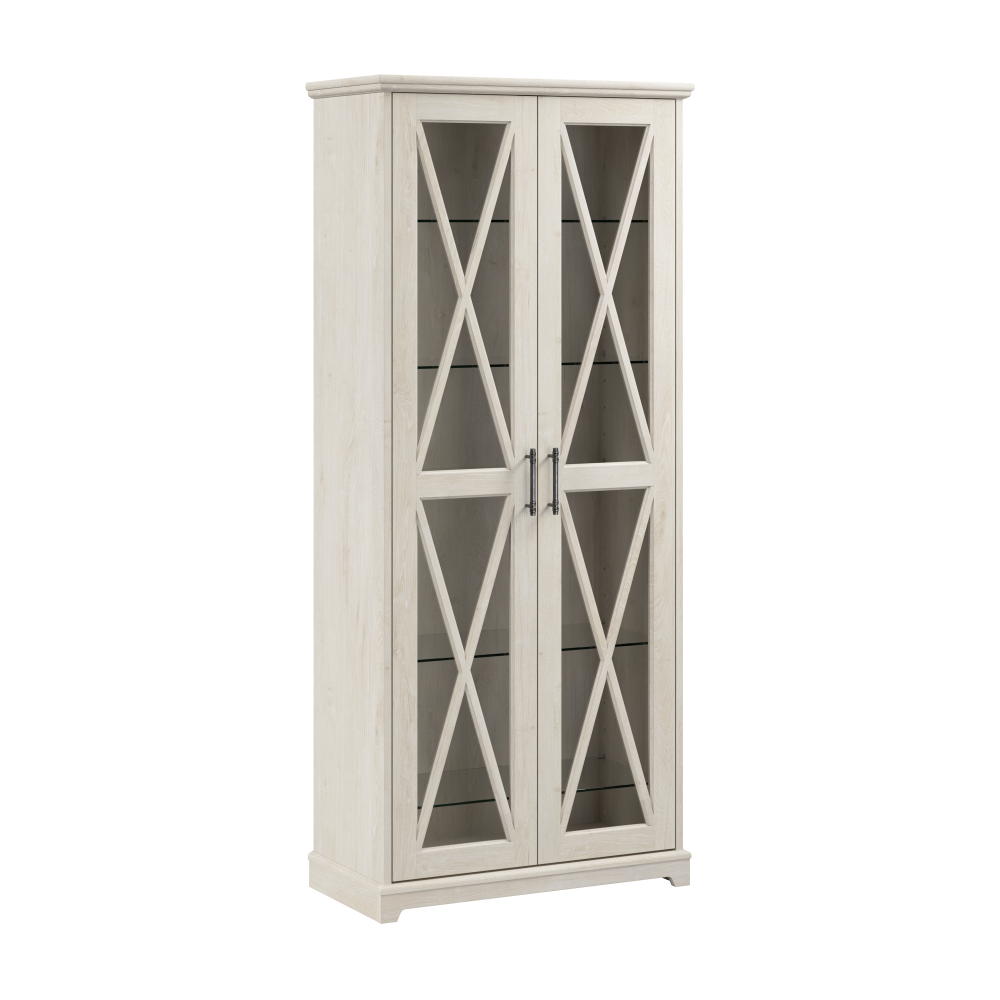 Shop Bush Furniture Lennox Farmhouse Curio Cabinet with Glass Doors and Shelves, Image 01, LES232LW-03K, #color_linen white oak