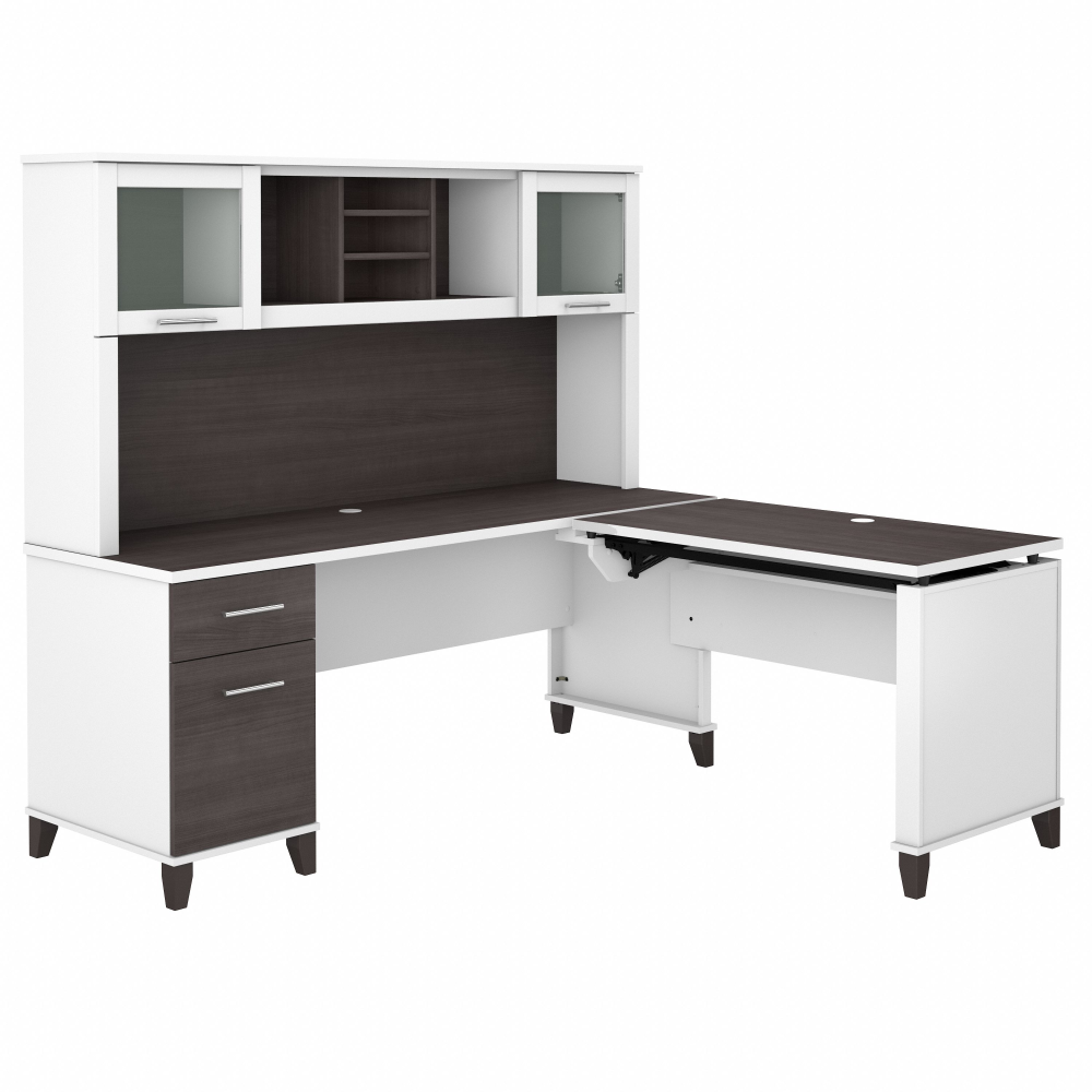 Shop Bush Furniture Somerset 72W 3 Position Sit to Stand L Shaped Desk with Hutch, Image 03, SET015SGWH, #color_storm gray/white