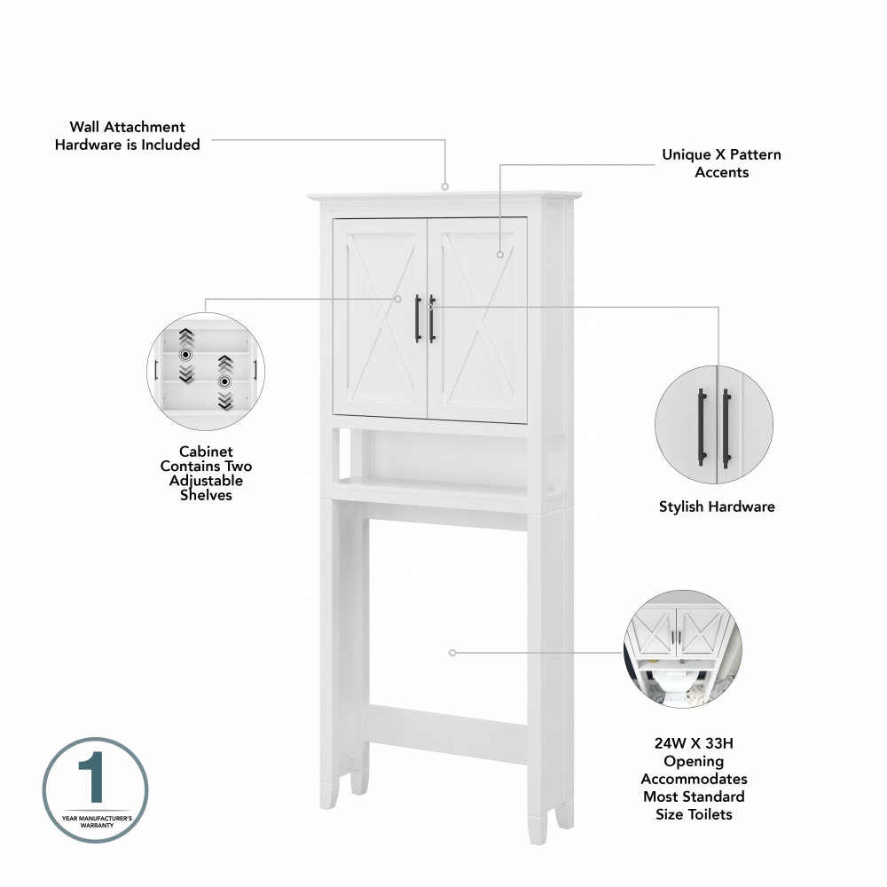 Shop Bush Furniture Key West Tall Linen Cabinet and Over The Toilet Storage Cabinet, Image 06, KWS038WAS, #color_white ash