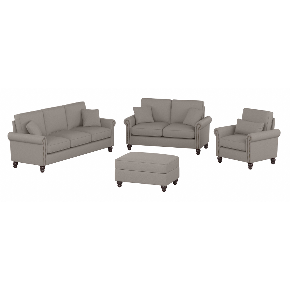 Shop Bush Furniture Coventry 85W Sofa with Loveseat, Accent Chair, and Ottoman, Image 01, CVN020BGH, #color_beige herringbone fabric