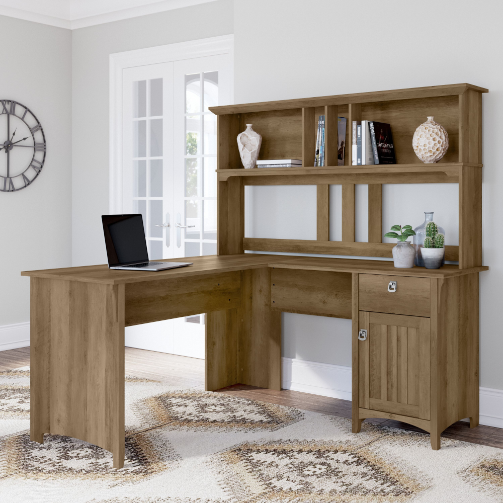 Shop Bush Furniture Salinas 60W L Shaped Desk with Hutch, Image 02, SAL004RCP, #color_reclaimed pine