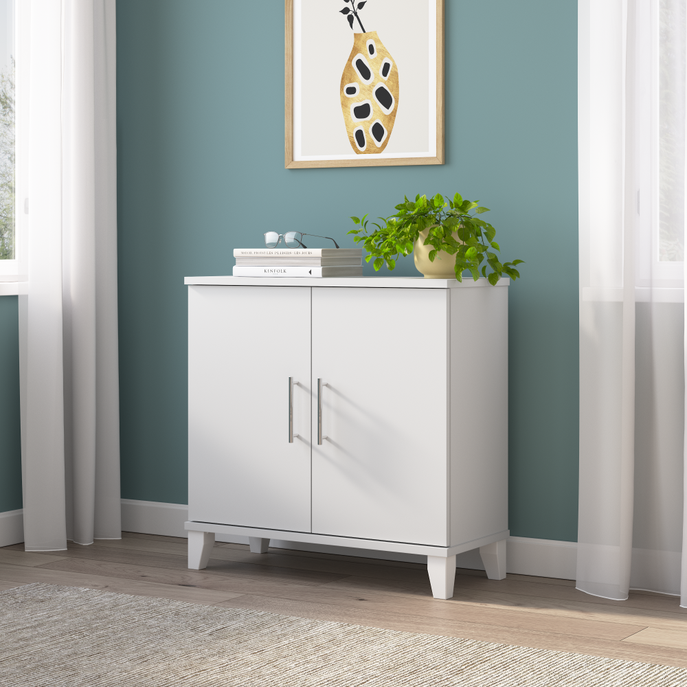 Shop Bush Furniture Somerset Small Storage Cabinet with Doors and Shelves, Image 02, STS130WH, #color_white