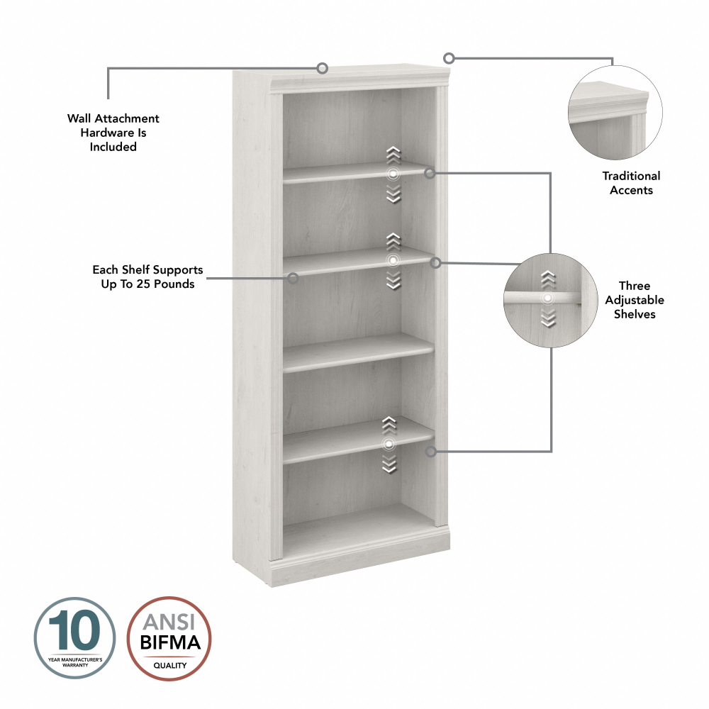 Shop Bush Furniture Saratoga L Shaped Computer Desk and Bookcase Set, Image 07, SAR005LW, #color_linen white oak