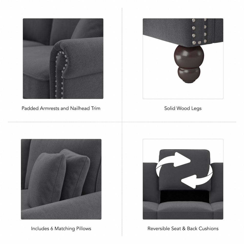 Shop Bush Furniture Coventry 137W U Shaped Sectional Couch, Image 08, CVY135BCGH-03K, #color_charcoal gray herringbone fabr