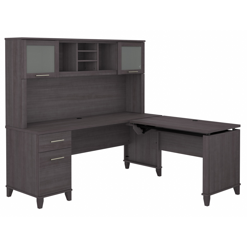 Shop Bush Furniture Somerset 72W 3 Position Sit to Stand L Shaped Desk with Hutch, Image 03, SET015SG, #color_storm gray