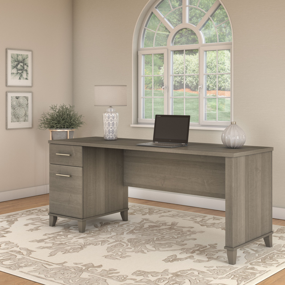 Shop Bush Furniture Somerset 72W Office Desk with Drawers, Image 02, WC81672, #color_ash gray