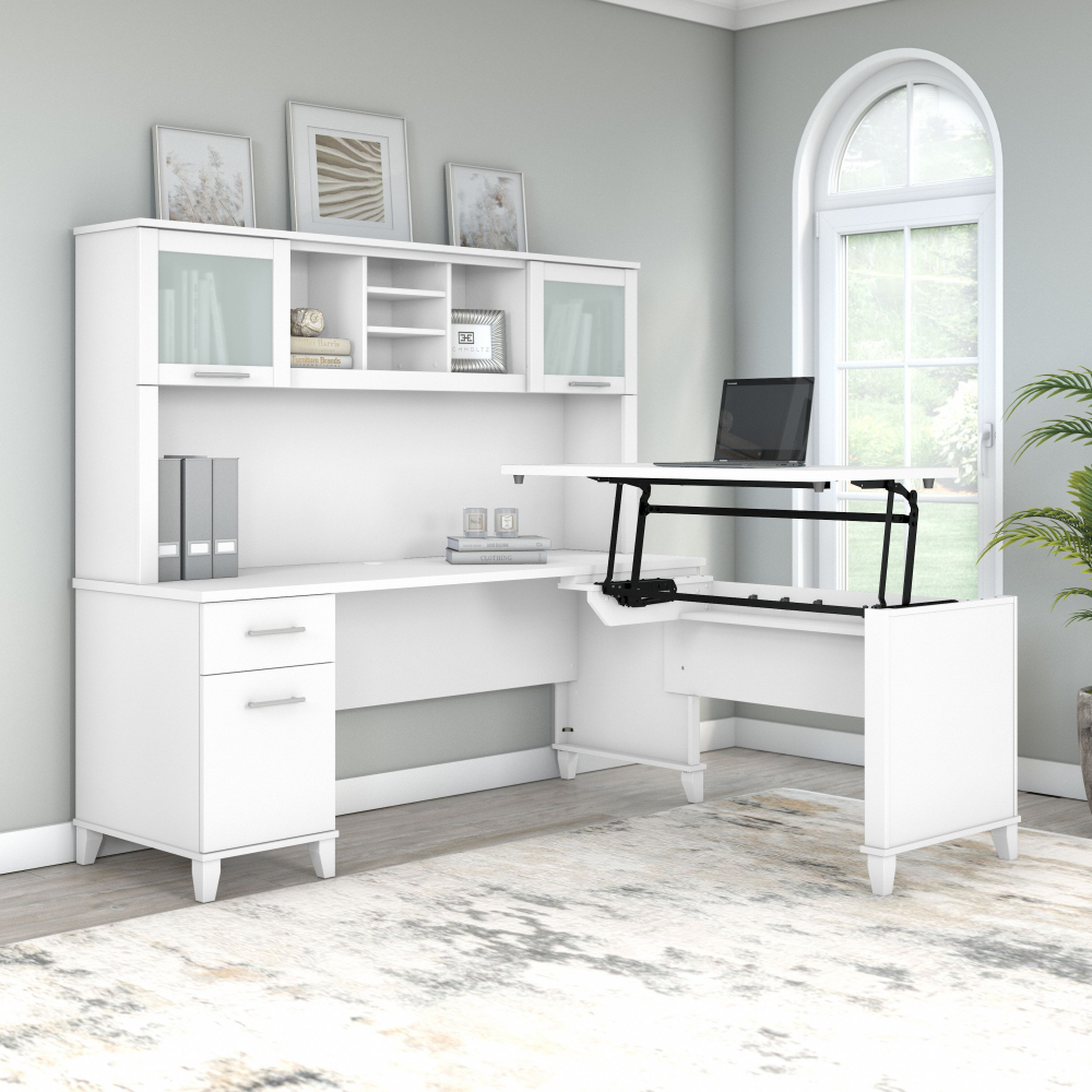 Shop Bush Furniture Somerset 72W 3 Position Sit to Stand L Shaped Desk with Hutch, Image 02, SET015WH, #color_white
