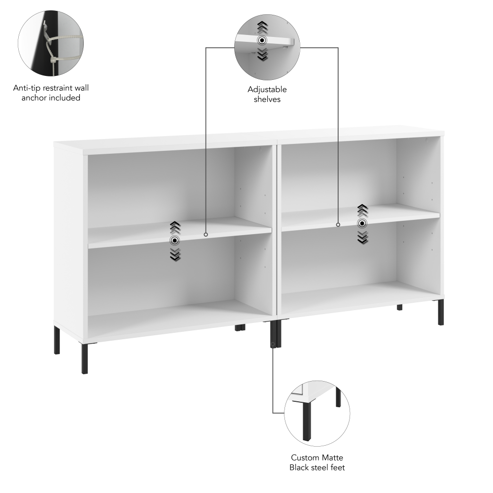 Shop Bush Furniture Essence 2 Shelf Bookcase - Set of 2, Image 05, ESE003WH, #color_white