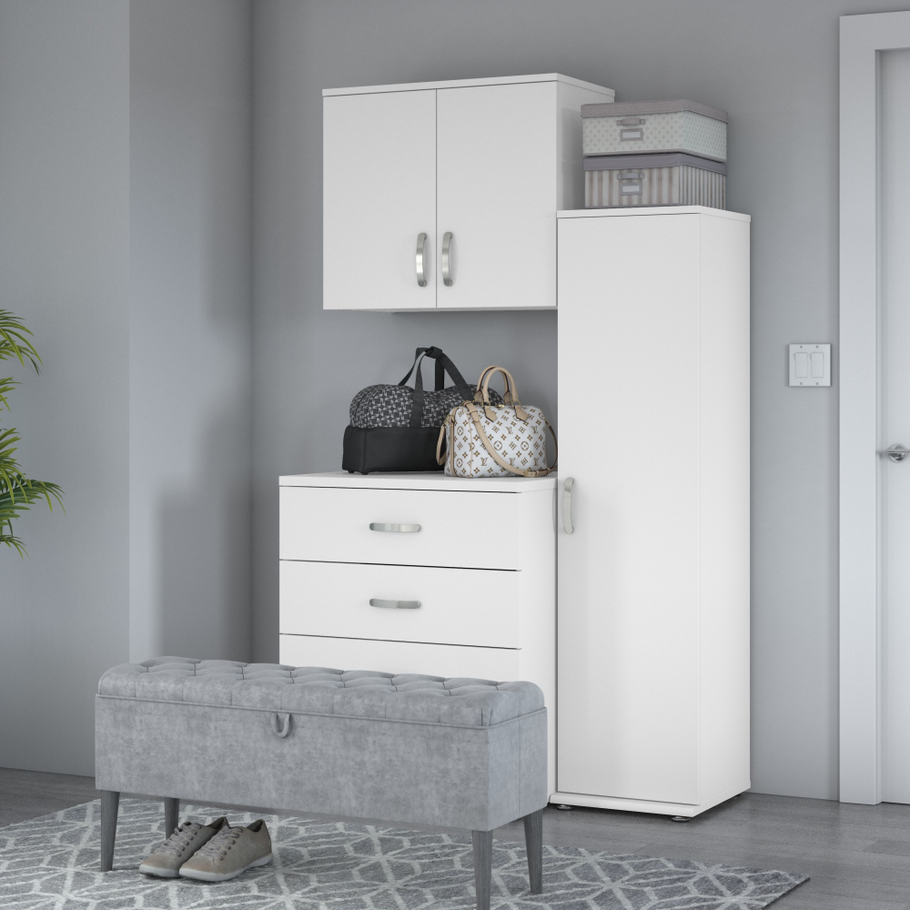Shop Bush Business Furniture Universal 3 Piece Modular Closet Storage Set with Floor and Wall Cabinets, Image 02, CLS005WH, #color_white