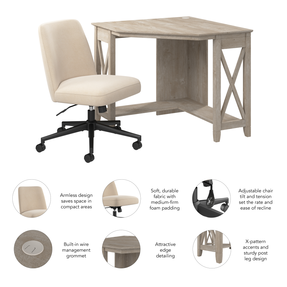 Shop Bush Furniture Key West 34W x 34D Small Corner Desk and Chair Set, Image 06, KWS102WG, #color_washed gray