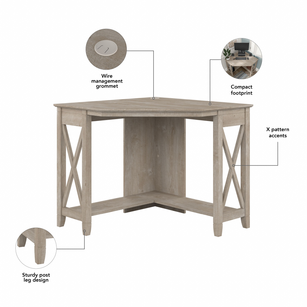 Shop Bush Furniture Key West Small Corner Desk, Image 06, KWD134WG-03, #color_washed gray