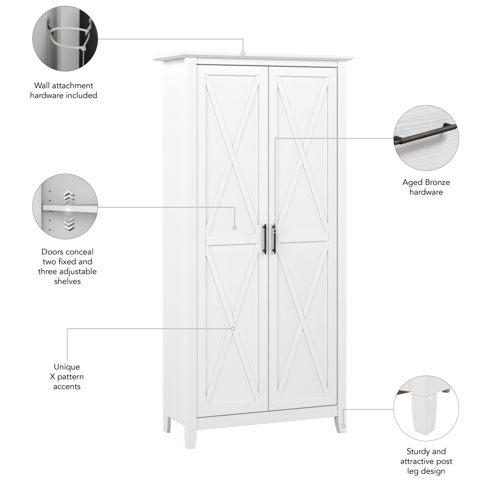 Shop Bush Furniture Key West Tall Storage Cabinet with Doors, Image 08, KWS266WT-03, #color_pure white oak