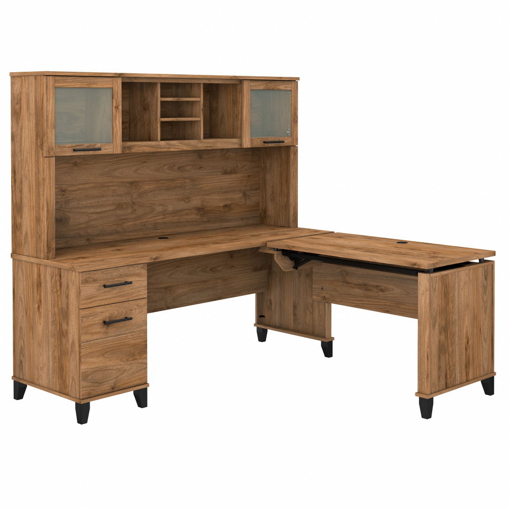 Shop Bush Furniture Somerset 72W 3 Position Sit to Stand L Shaped Desk with Hutch, Image 03, SET015FW, #color_fresh walnut