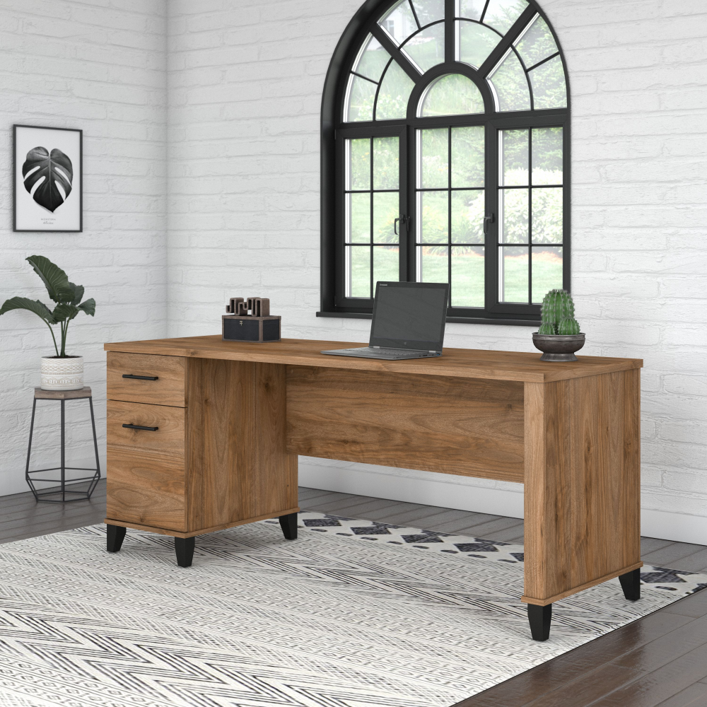 Shop Bush Furniture Somerset 72W Office Desk with Drawers, Image 02, WC81372, #color_fresh walnut