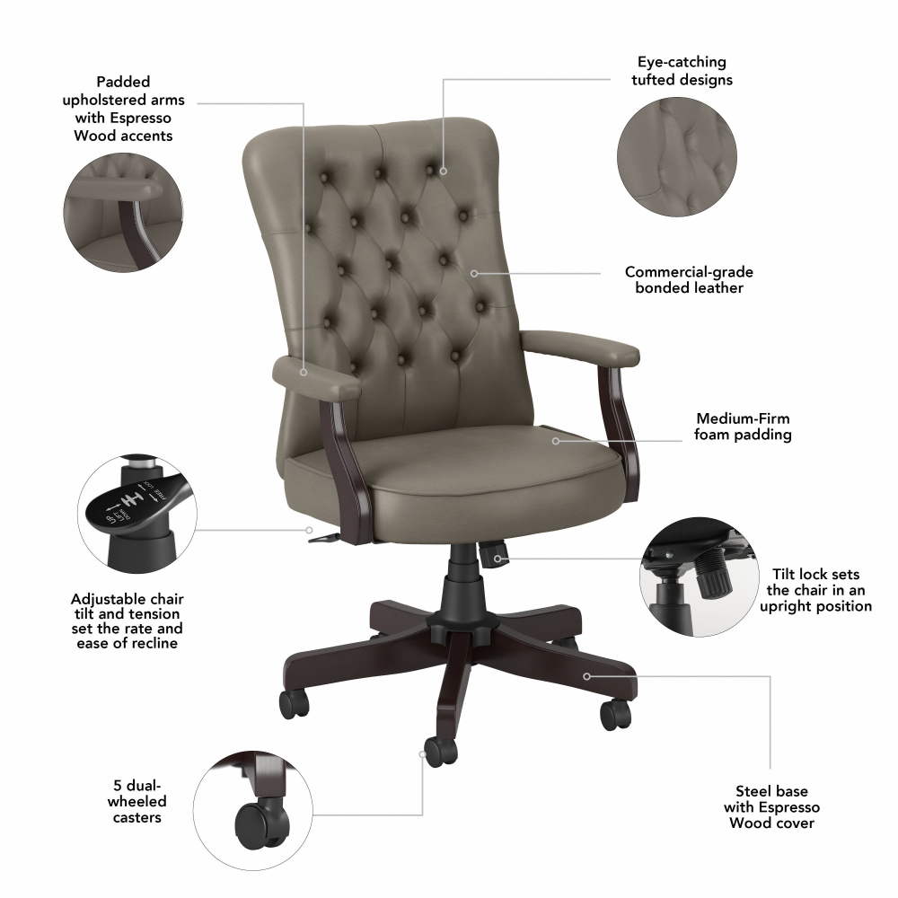 Shop Bush Business Furniture Arden Lane High Back Tufted Office Chair with Arms, Image 07, CH2303WGL-03, #color_washed gray leather