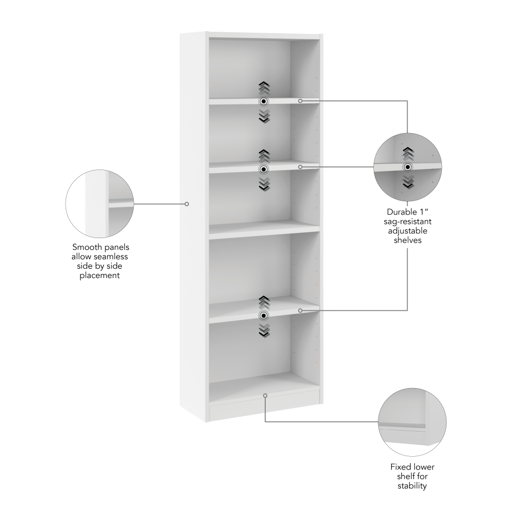 Shop Bush Furniture Universal 25W Tall 5 Shelf Bookcase, Image 05, UBB125WH, #color_white