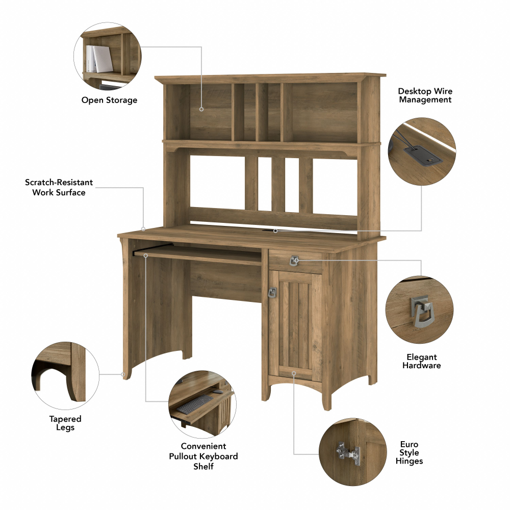 Shop Bush Furniture Salinas Small Computer Desk with Hutch, Image 07, MY72408-03, #color_reclaimed pine