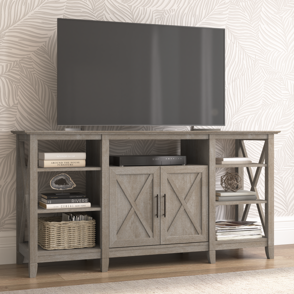 Shop Bush Furniture Key West Tall TV Stand for 65 Inch TV, Image 02, KWV160WG-03, #color_washed gray