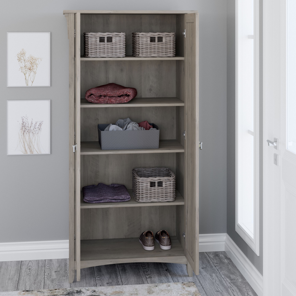 Shop Bush Furniture Salinas Tall Storage Cabinet with Doors, Image 04, SAS332DG-03, #color_driftwood gray