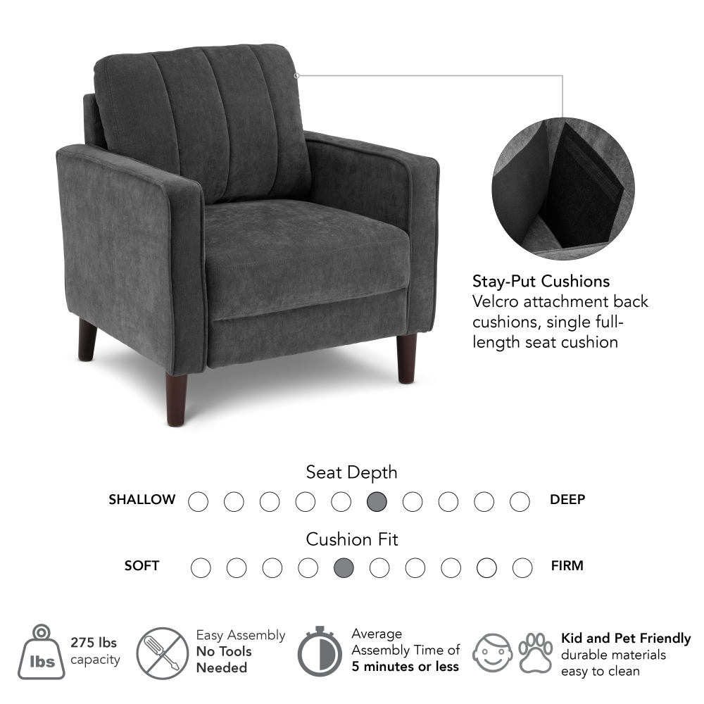 Shop Bush Home Max 32W Accent Chair, Image 06, MXK132IGC-03, #color_iron gray chenille fabric