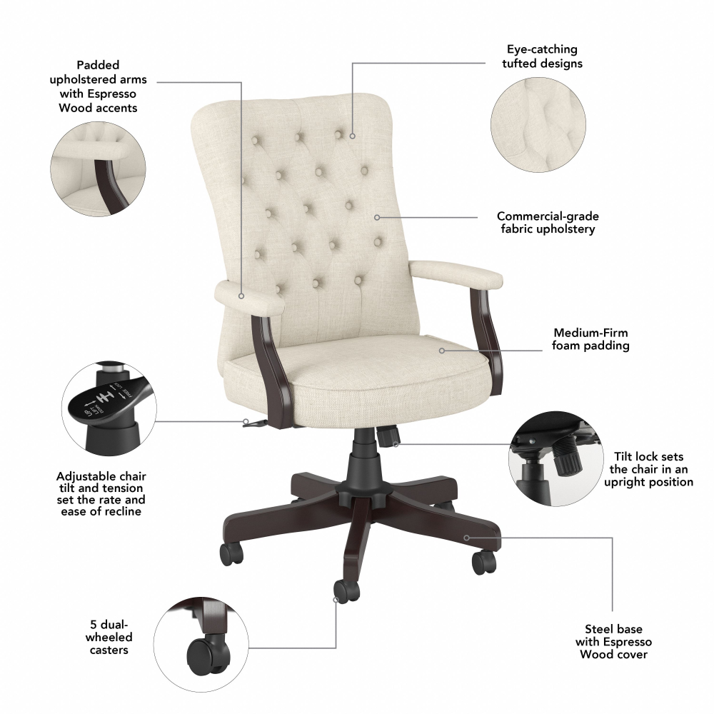Shop Bush Business Furniture Arden Lane High Back Tufted Office Chair with Arms, Image 07, CH2303CRF-03, #color_cream fabric