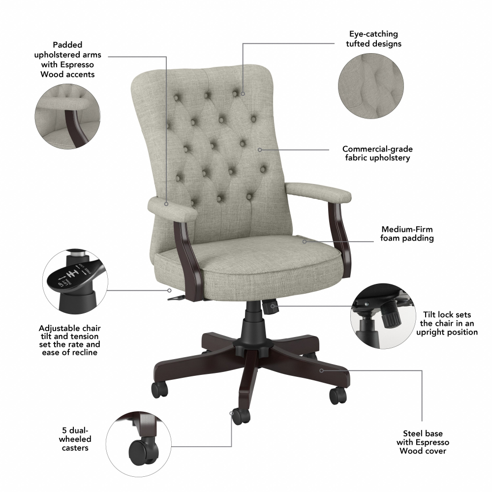 Shop Bush Business Furniture Arden Lane High Back Tufted Office Chair with Arms, Image 07, CH2303LGF-03, #color_light gray