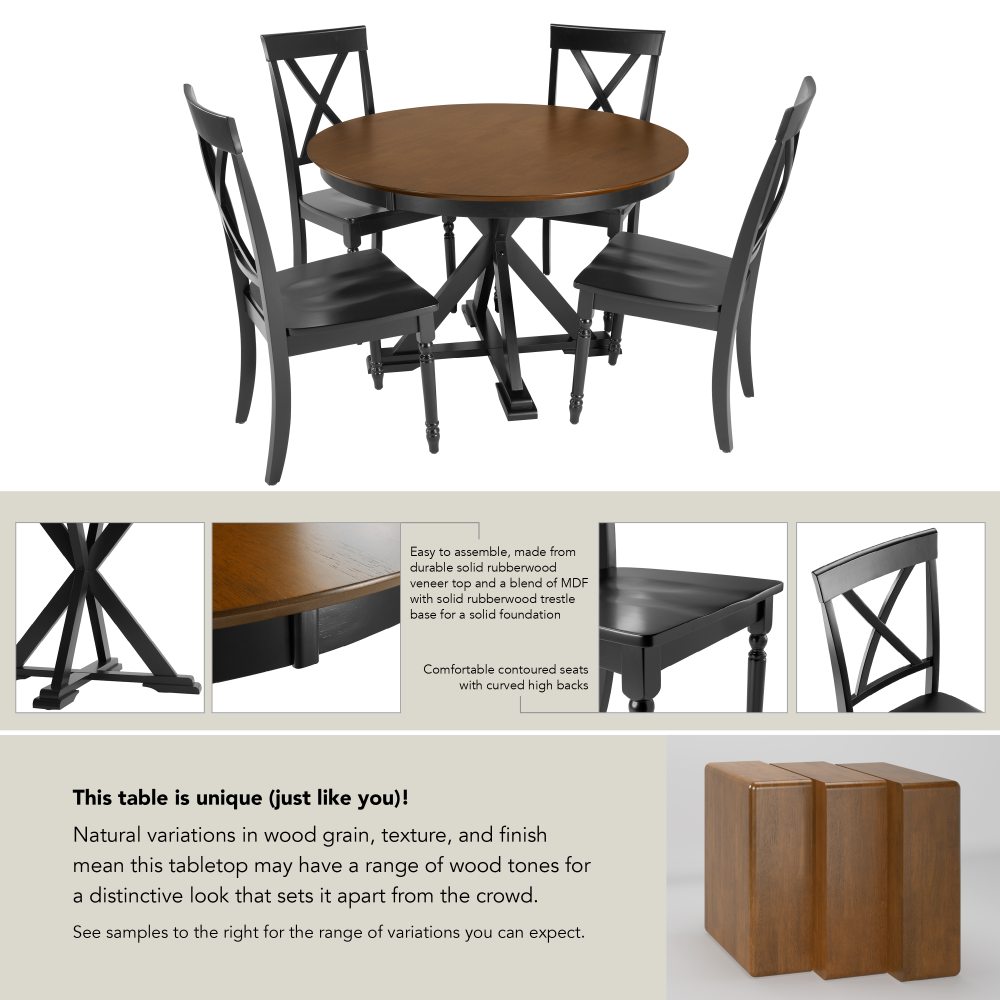 Shop Bush Furniture West End 45W Round Trestle Dining Table with 4 Cross Back Dining Chairs, Image 06, WEN002BMB, #color_burnished medium brown/black paint