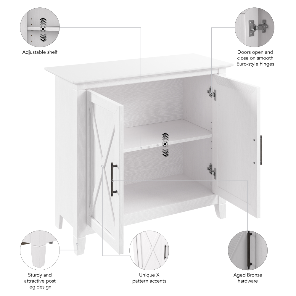 Shop Bush Furniture Key West Small Storage Cabinet with Doors and Shelves, Image 07, KWS232WT-03, #color_pure white oak