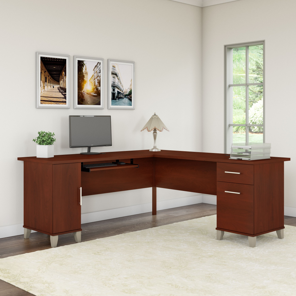Shop Bush Furniture Somerset 72W L Shaped Desk with Storage, Image 02, WC81710K, #color_hansen cherry