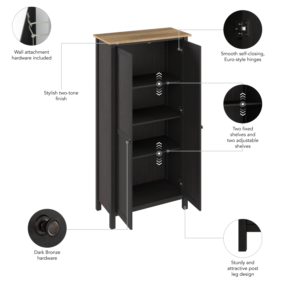 Shop Bush Furniture Mayfield Tall Storage Cabinet with Doors, Image 07, MAS132V2P-03, #color_vintage black/reclaimed pine