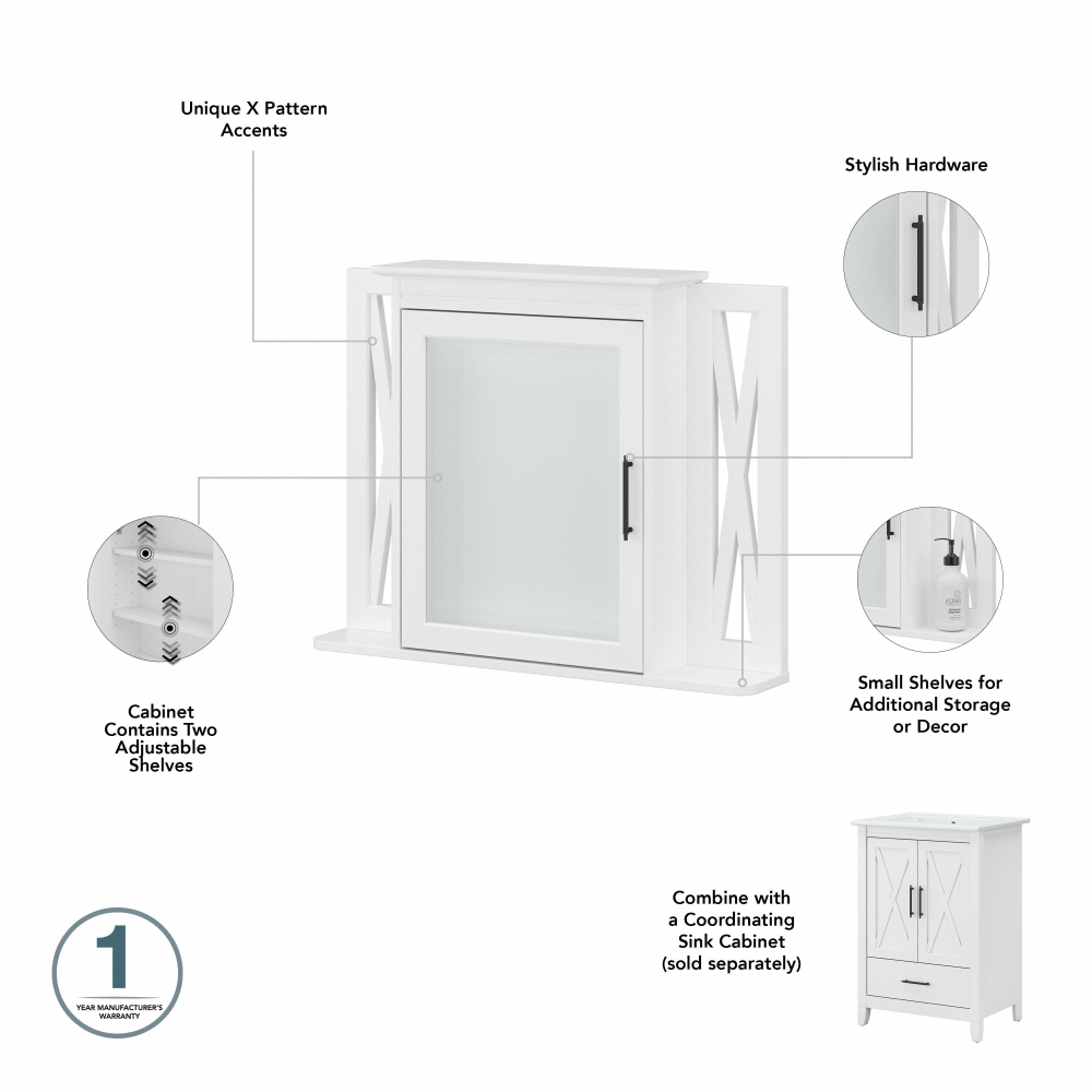 Shop Bush Furniture Key West 24W Bathroom Vanity Sink with Mirror and Over The Toilet Storage Cabinet, Image 07, KWS031WAS, #color_white ash