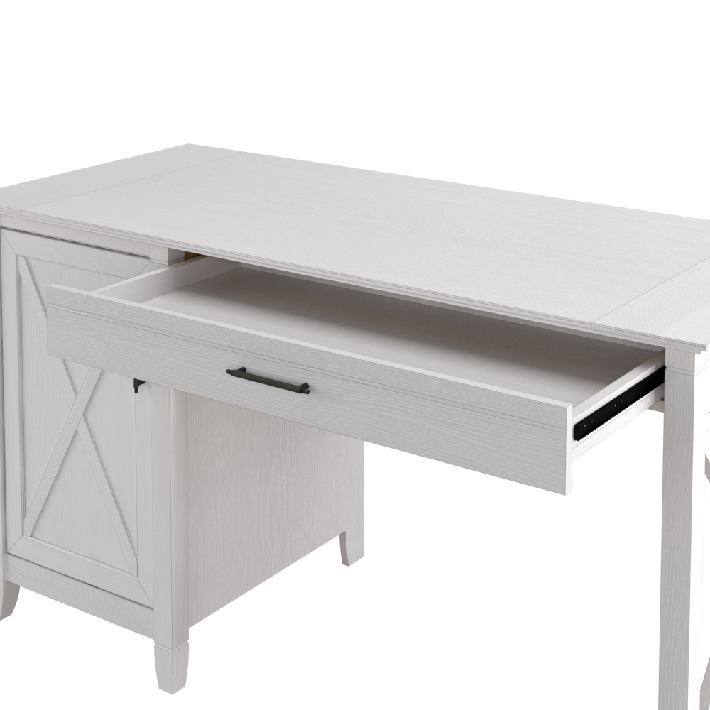 Shop Bush Furniture Key West 54W Computer Desk with Keyboard Tray and Storage, Image 03, KWD154WT-03, #color_pure white oak