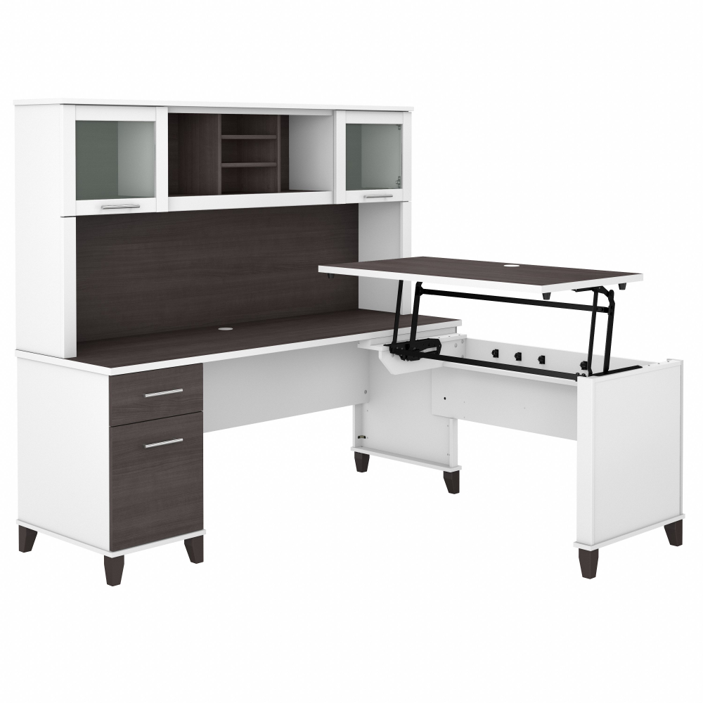 Shop Bush Furniture Somerset 72W 3 Position Sit to Stand L Shaped Desk with Hutch, Image 01, SET015SGWH, #color_storm gray/white