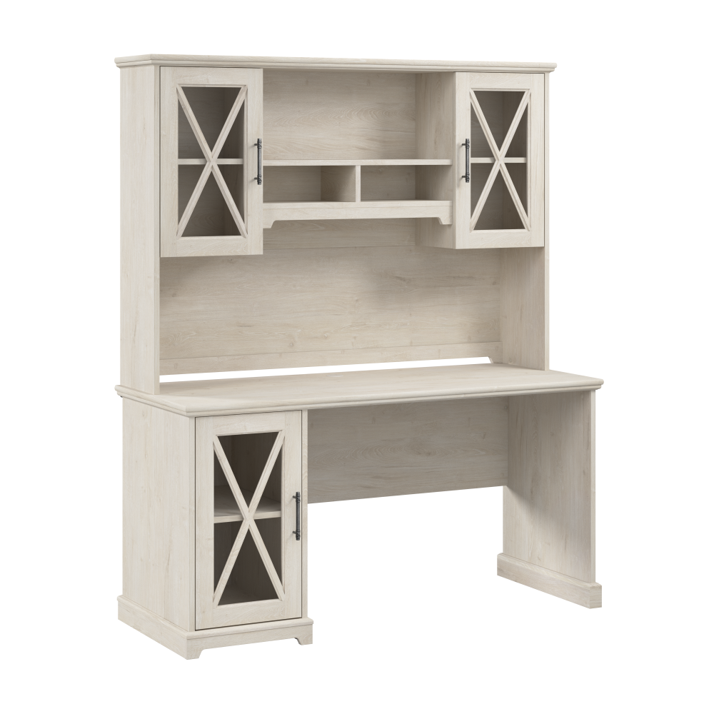 Shop Bush Furniture Lennox 60W Farmhouse Desk with Hutch and Storage Cabinet, Image 01, LEN003LW, #color_linen white oak