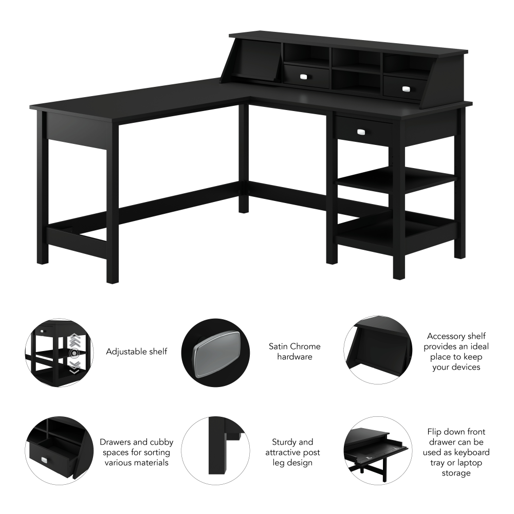 Shop Bush Furniture Broadview 60W L Shaped Computer Desk with Storage and Desktop Organizer, Image 07, BD029CBL, #color_classic black