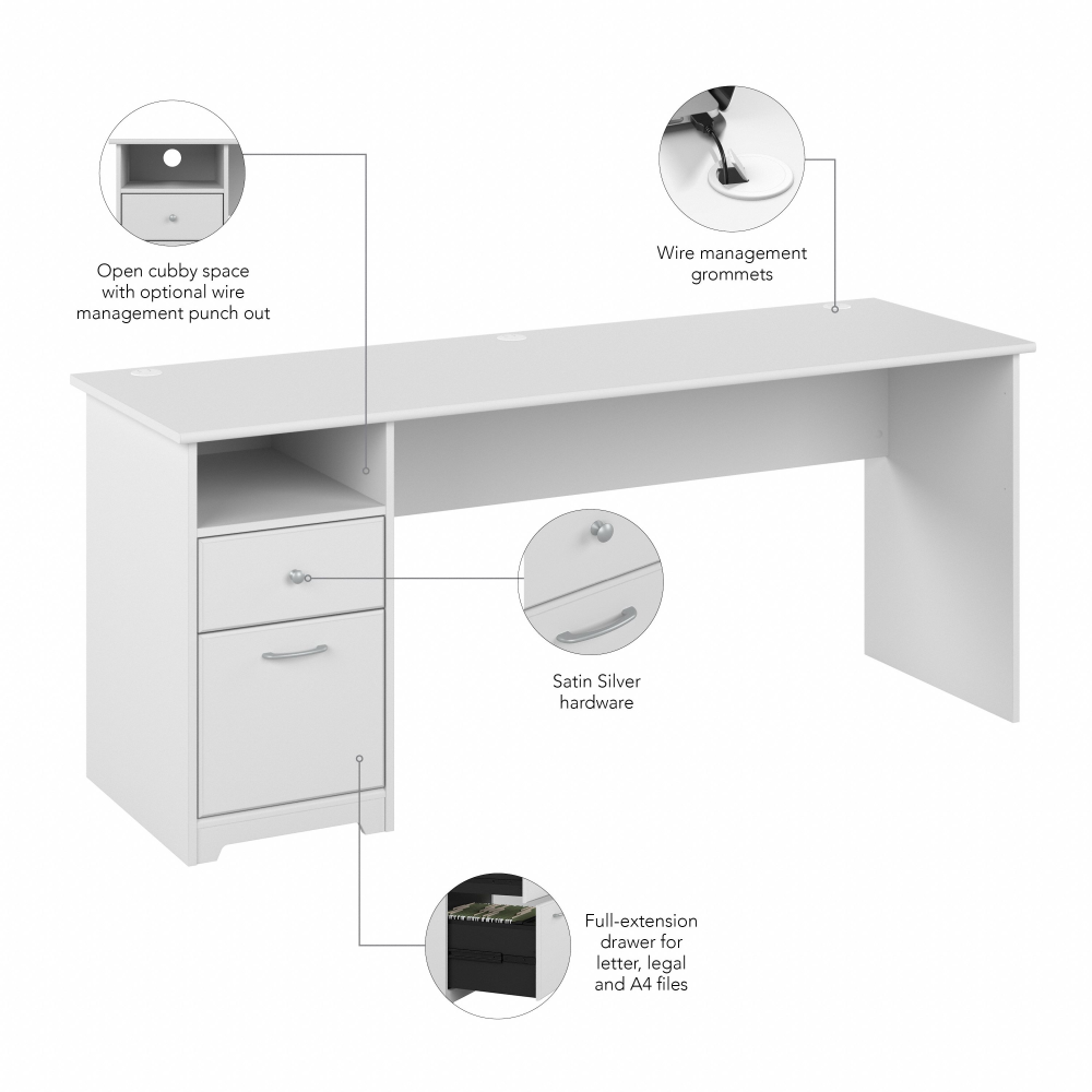 Shop Bush Furniture Cabot 72W Computer Desk with Drawers, Image 08, WC31972, #color_white