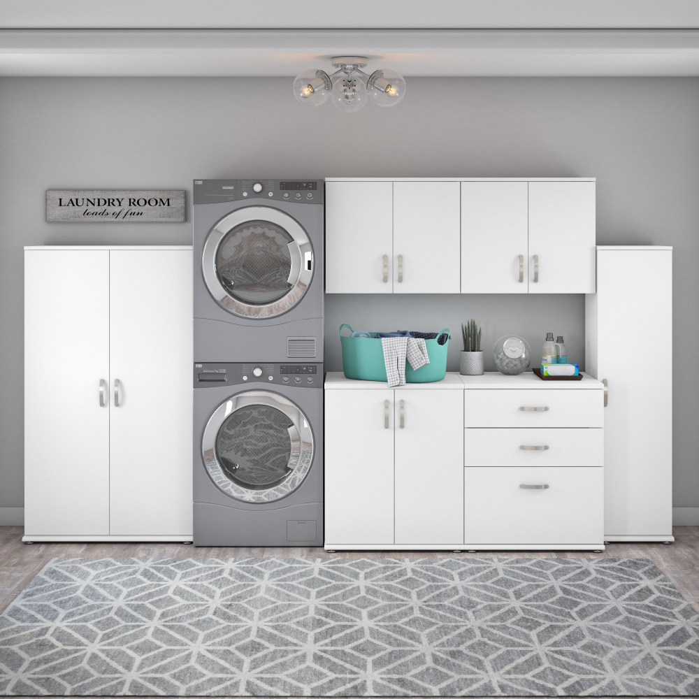 Shop Bush Business Furniture Universal 6 Piece Modular Laundry Room Storage Set with Floor and Wall Cabinets, Image 02, LNS002WH, #color_white