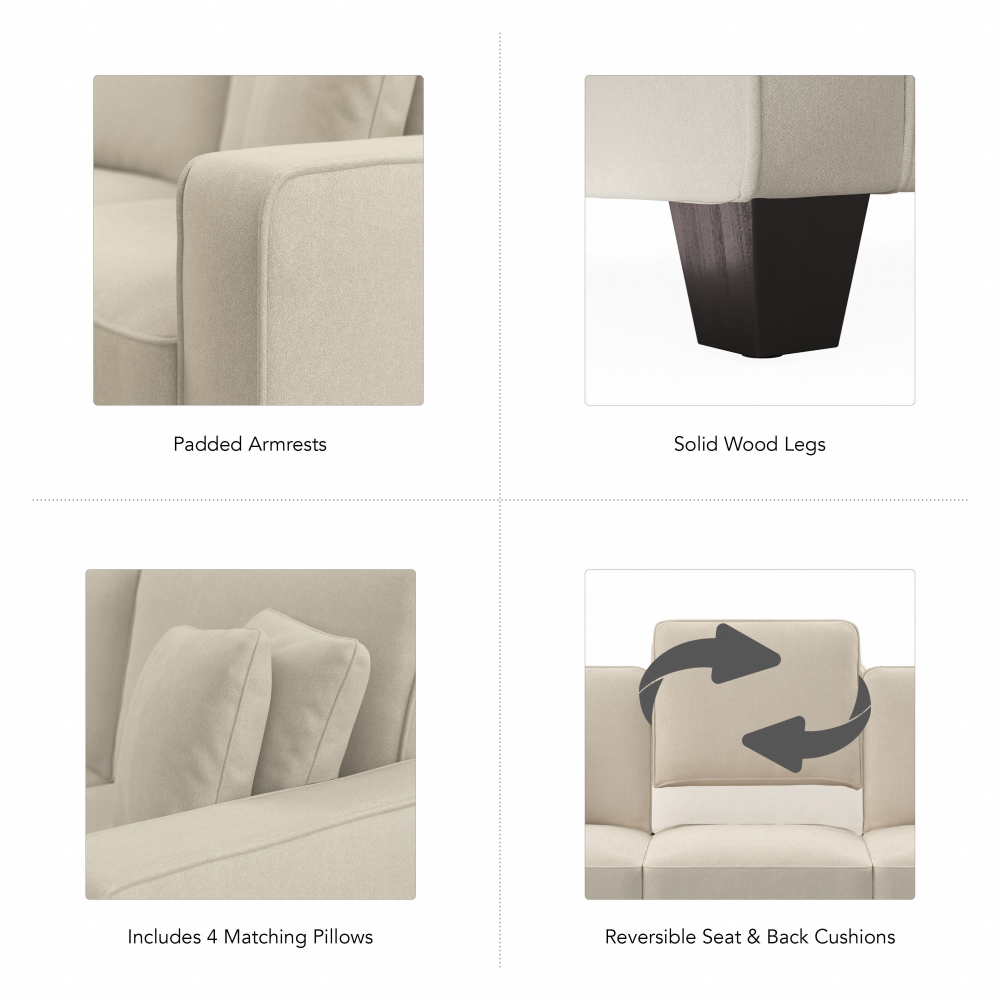 Shop Bush Furniture Stockton 87W L Shaped Sectional Couch, Image 08, SNY86SCRH-03K, #color_cream herringbone fabric