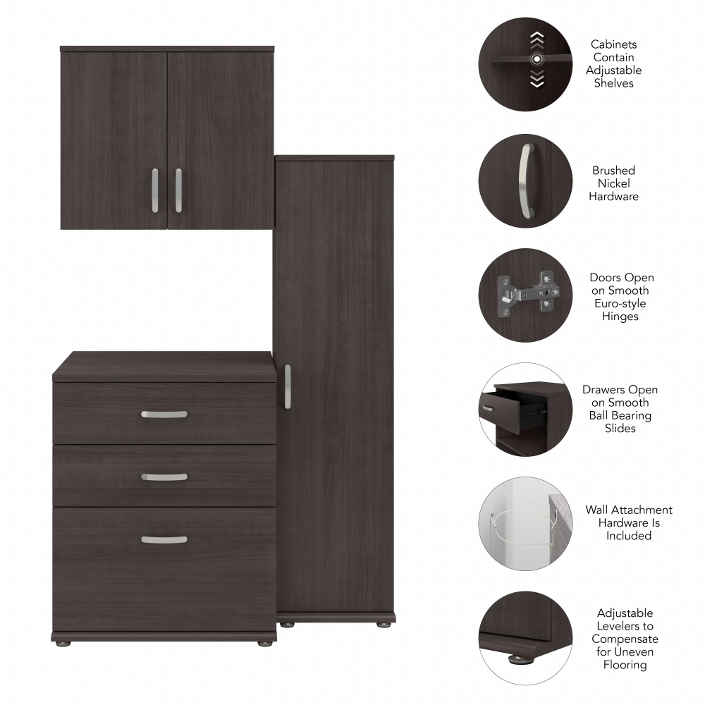 Shop Bush Business Furniture Universal 3 Piece Modular Closet Storage Set with Floor and Wall Cabinets, Image 03, CLS005SG, #color_storm gray