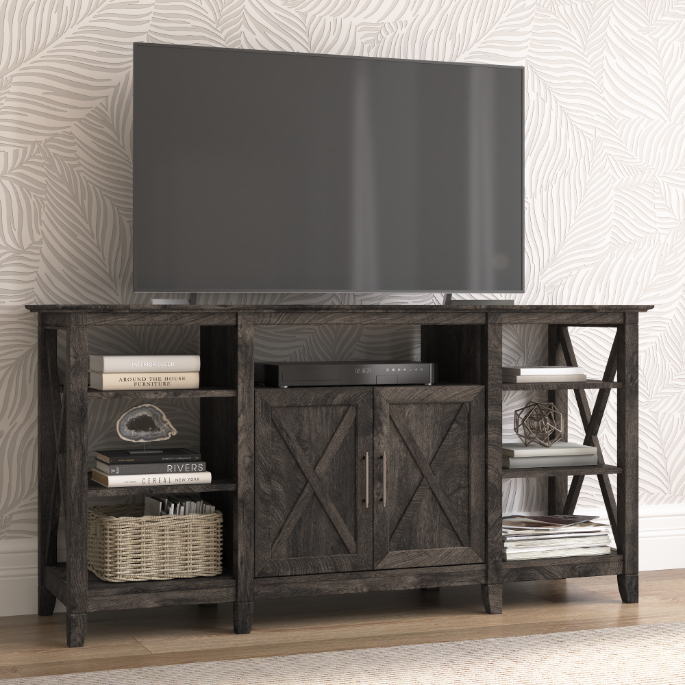 Shop Bush Furniture Key West Tall TV Stand for 65 Inch TV, Image 02, KWV160GH-03, #color_dark gray hickory