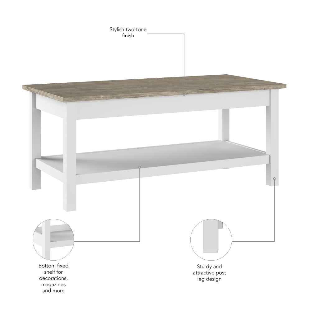 Shop Bush Furniture Mayfield Coffee Table, Image 07, MAT142GW2-03, #color_shiplap gray/pure white